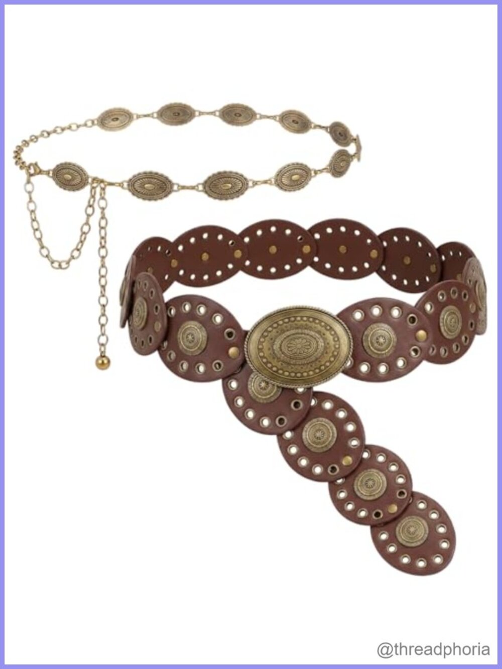 2 Pc Faux Leather Belt & Waist Chain Set Western Boho Adjustable